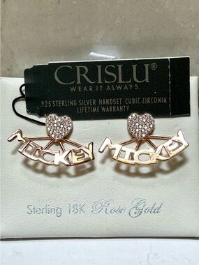 Crislu 925 Sterling Silver 18K Rose Gold Heart 'Mickey' Cubic Zirconia Earrings